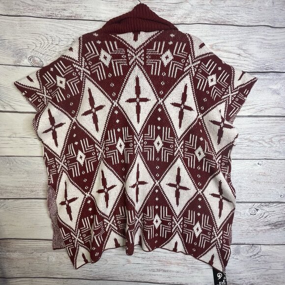 GM‎ Aztec Print Poncho Sweater One Size Cowl Turtleneck Tribal Southwestern Boho - Picture 2 of 12